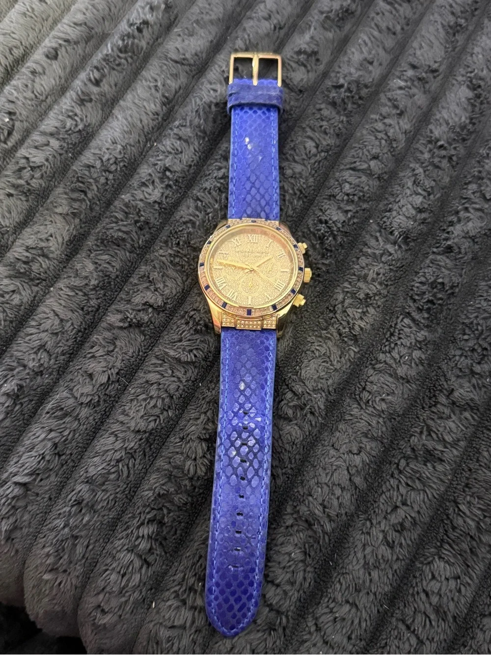 Michael Kors Gold Tone Crystal Pavé Watch with Blue Strap